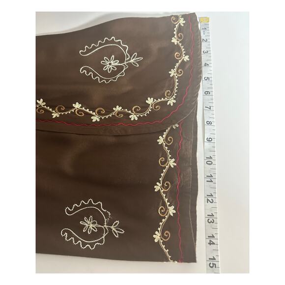 Geeta Split Wide Leg Embroidered Crop Pants OS 32x25 Brown Flowy Bohemian Gypsy - Picture 8 of 10